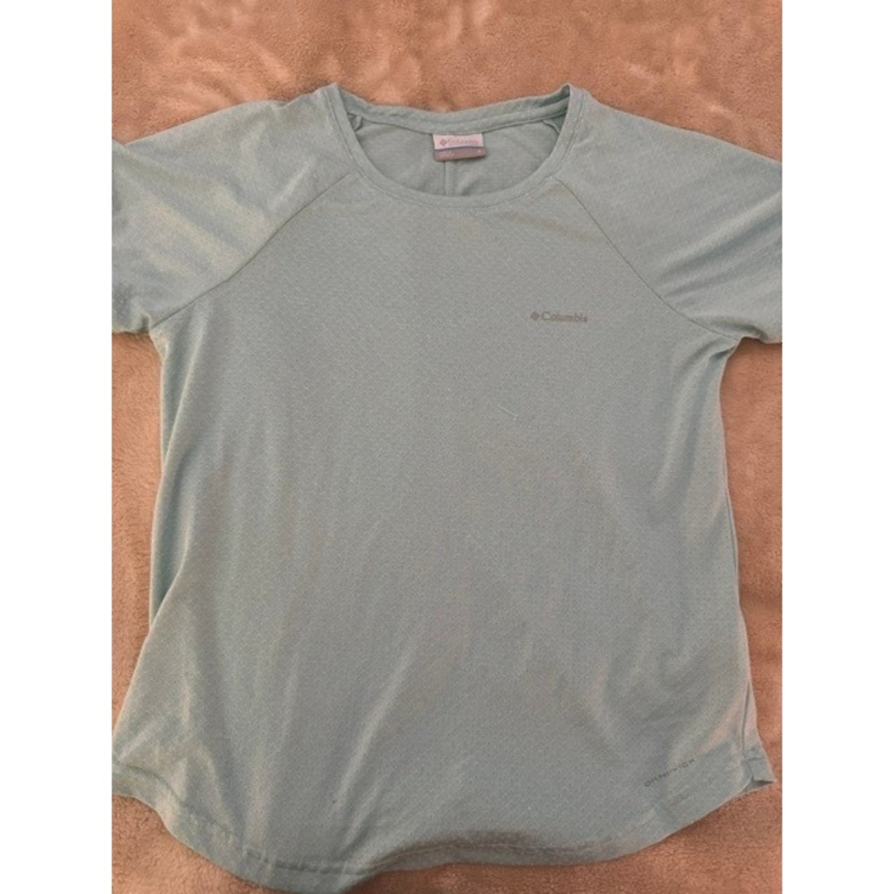 Columbia Omni-Wick Aqua Blue Mesh Short Sleeve‎ Active T-Shirt Womens Small (C)